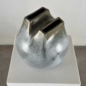 Unique 1970s Franco Bucci Ceramic Vase: 'Whistle' with Two Mouths