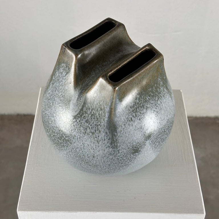 Unique 1970s Franco Bucci Ceramic Vase: 'Whistle' with Two Mouths