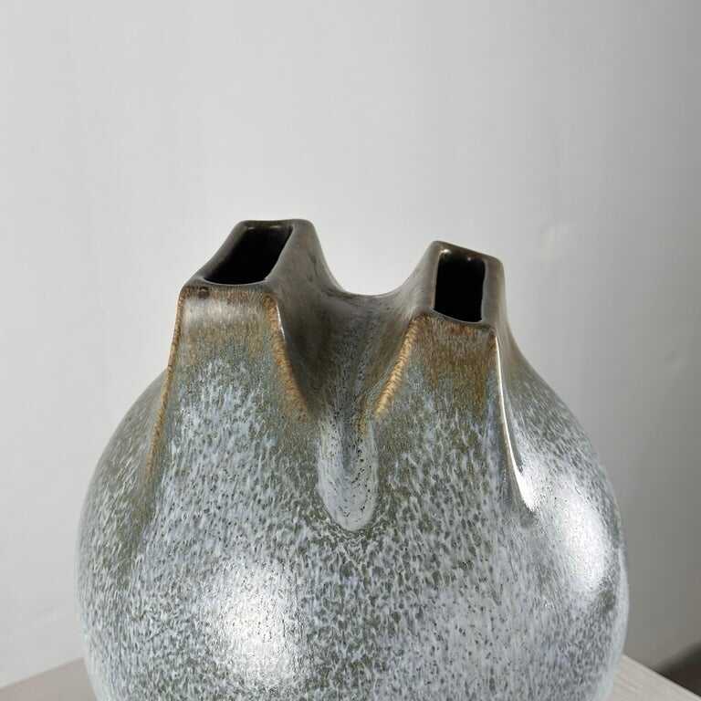 Unique 1970s Franco Bucci Ceramic Vase: 'Whistle' with Two Mouths