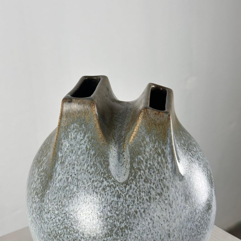 Unique 1970s Franco Bucci Ceramic Vase: 'Whistle' with Two Mouths