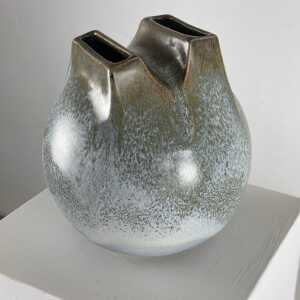 Unique 1970s Franco Bucci Ceramic Vase: 'Whistle' with Two Mouths