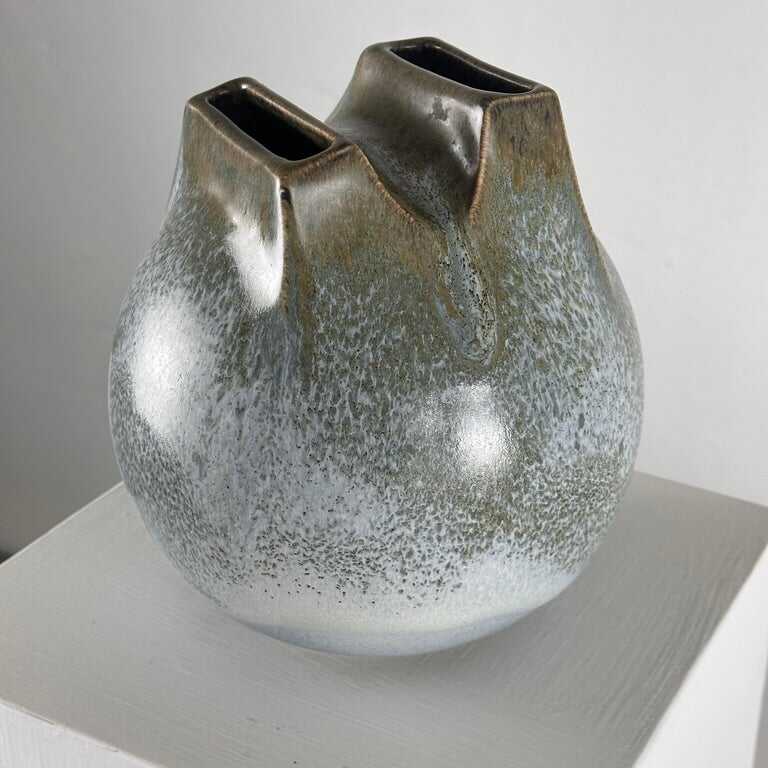 Unique 1970s Franco Bucci Ceramic Vase: 'Whistle' with Two Mouths