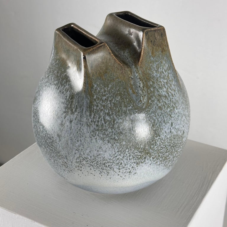 Unique 1970s Franco Bucci Ceramic Vase: 'Whistle' with Two Mouths