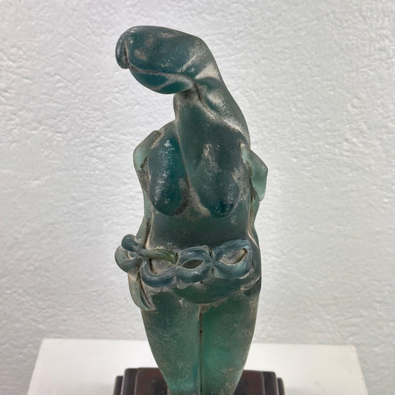 Very Rare Archimede Seguso Etched Murano Glass Woman's Sculpture, 1930s
