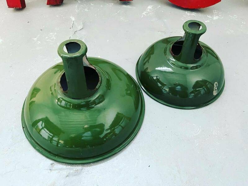 Vintage Industrial Lamp Shades X2 Green
