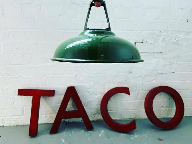 Vintage Industrial Lamp Shades X2 Green