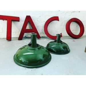 Vintage Industrial Lamp Shades X2 Green