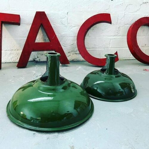 Vintage Industrial Lamp Shades X2 Green