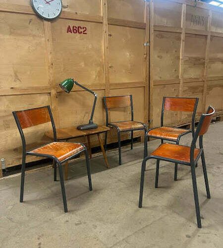 Vintage Mullca French Stacking School Type Chairs Tubular Steel / Ply