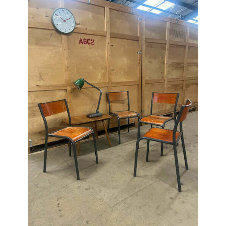 Vintage Mullca French Stacking School Type Chairs Tubular Steel / Ply