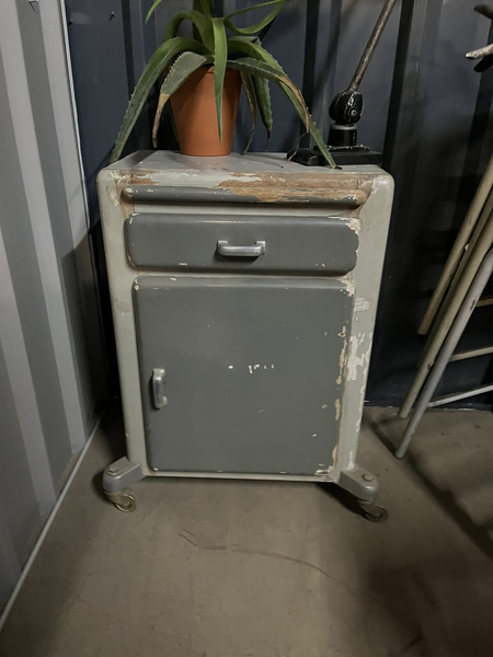 Vintage Wooden Medical Cabinet On Wheels Eastern European. Bedside Table
