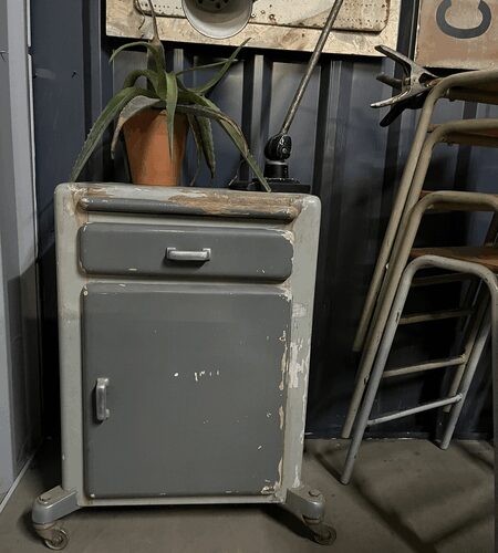 Vintage Wooden Medical Cabinet On Wheels Eastern European. Bedside Table