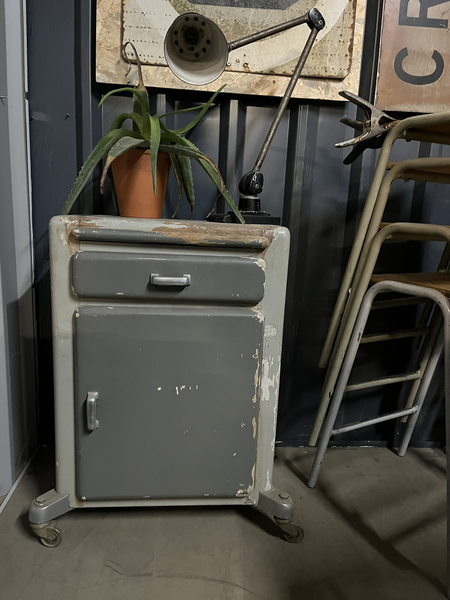 Vintage Wooden Medical Cabinet On Wheels Eastern European. Bedside Table