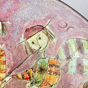 Whimsical Hand-Painted Ceramic Plate by Baratti Pesaro, 1970s