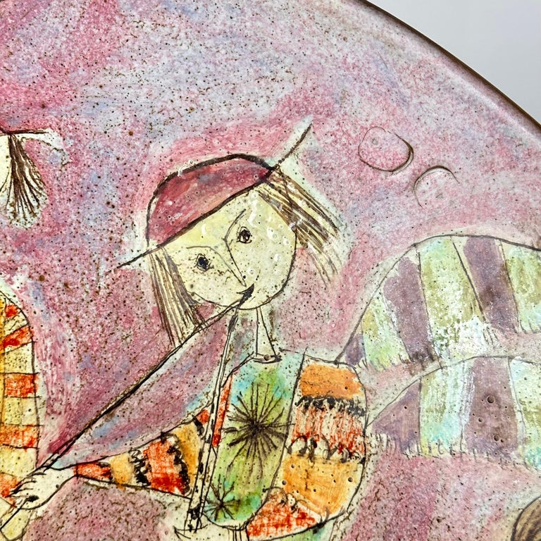 Whimsical Hand-Painted Ceramic Plate by Baratti Pesaro, 1970s