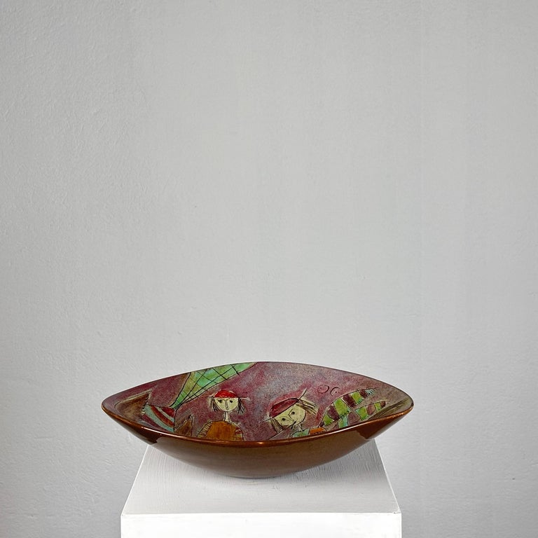 Whimsical Hand-Painted Ceramic Plate by Baratti Pesaro, 1970s