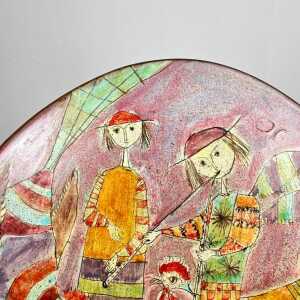 Whimsical Hand-Painted Ceramic Plate by Baratti Pesaro, 1970s