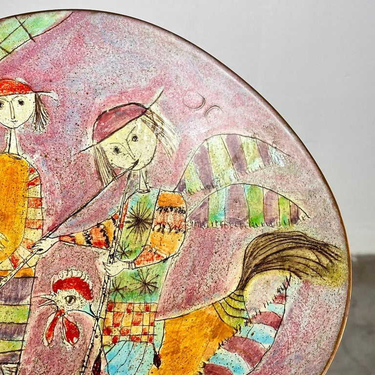 Whimsical Hand-Painted Ceramic Plate by Baratti Pesaro, 1970s