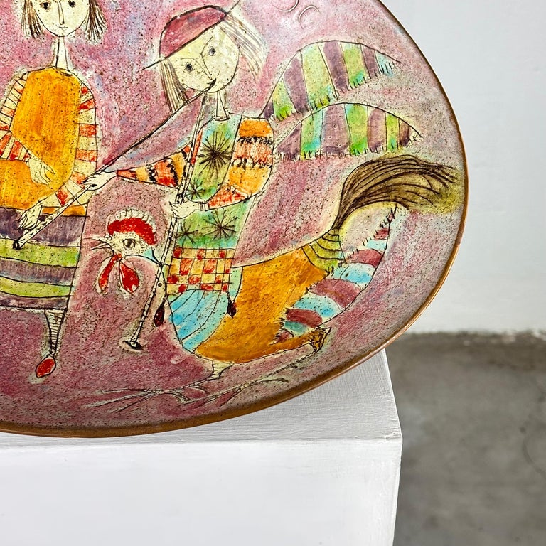 Whimsical Hand-Painted Ceramic Plate by Baratti Pesaro, 1970s