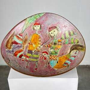 Whimsical Hand-Painted Ceramic Plate by Baratti Pesaro, 1970s
