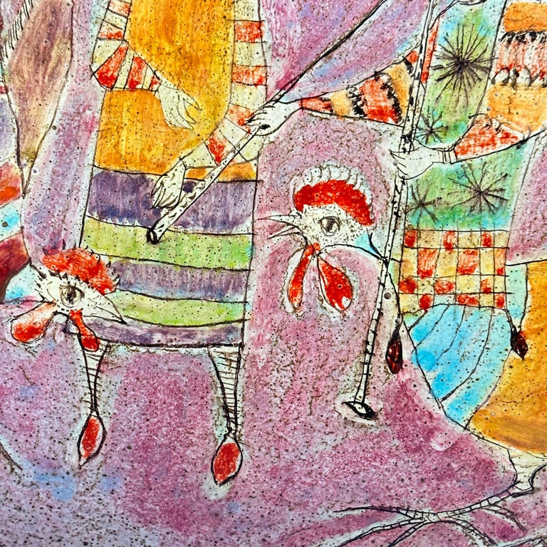 Whimsical Hand-Painted Ceramic Plate by Baratti Pesaro, 1970s