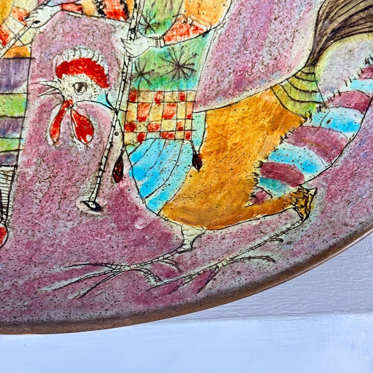 Whimsical Hand-Painted Ceramic Plate by Baratti Pesaro, 1970s