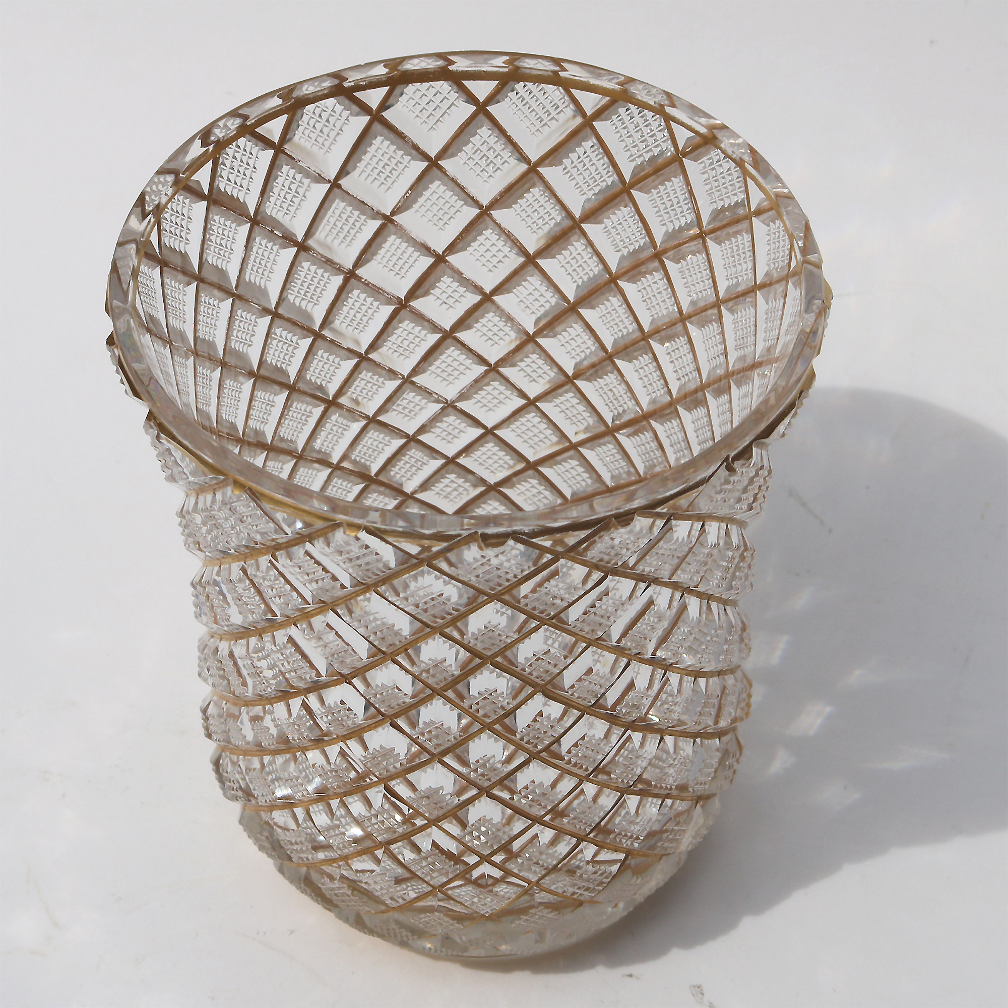 Exceptional quality antique strawberry cut glass & gilt Bohemian Beaker C.19thC