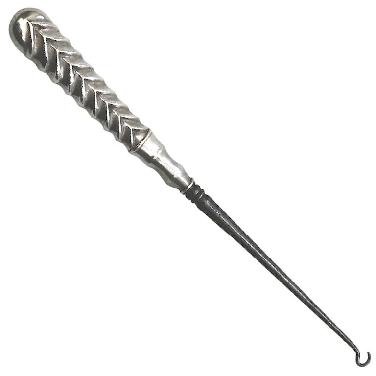 An antique solid silver handle Boot Pull lacer Button Hook 10"/25.5cm C.1888