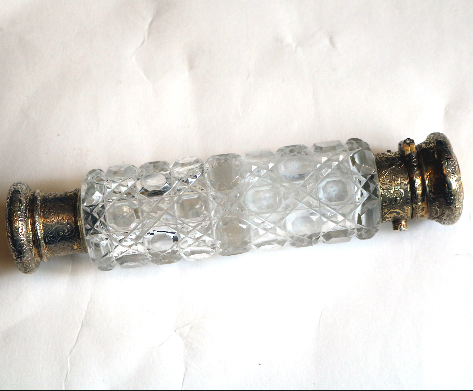 A fine Victorian double ended silver & gold cut glass Scent Perfume Bottle C.19thC