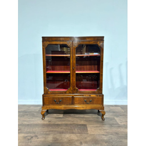 1930's Walnut Display Cabinet / Bookcase