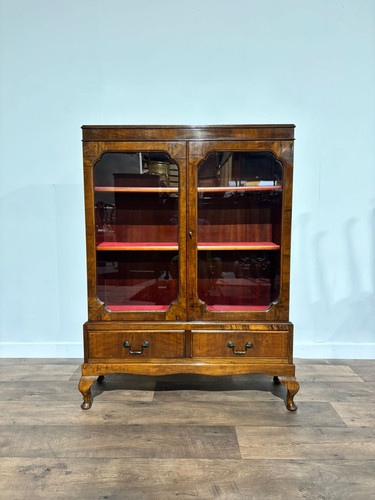 1930's Walnut Display Cabinet / Bookcase