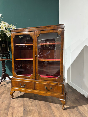 1930's Walnut Display Cabinet / Bookcase