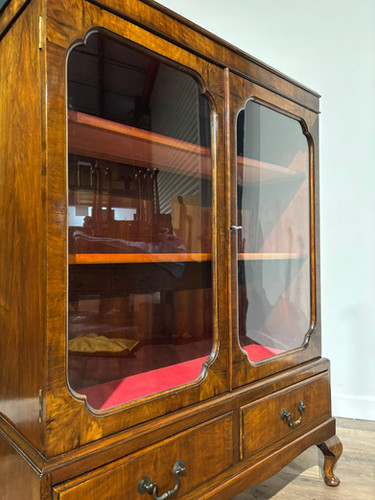 1930's Walnut Display Cabinet / Bookcase