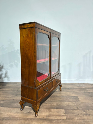 1930's Walnut Display Cabinet / Bookcase