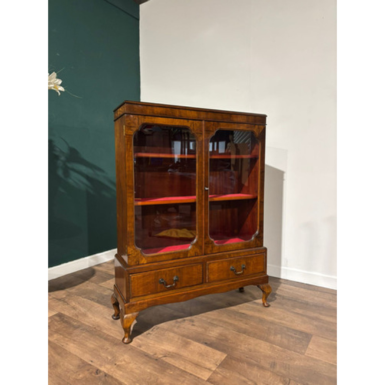 1930's Walnut Display Cabinet / Bookcase