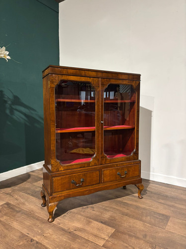 1930's Walnut Display Cabinet / Bookcase