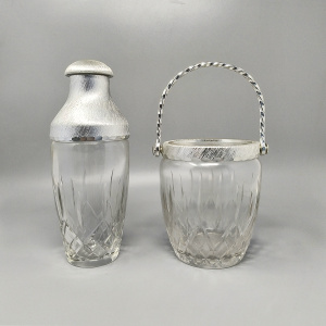 1960s Gorgeous Cut Crystal Cocktail Shaker with Ice Bucket by Arir. Made in Italy.