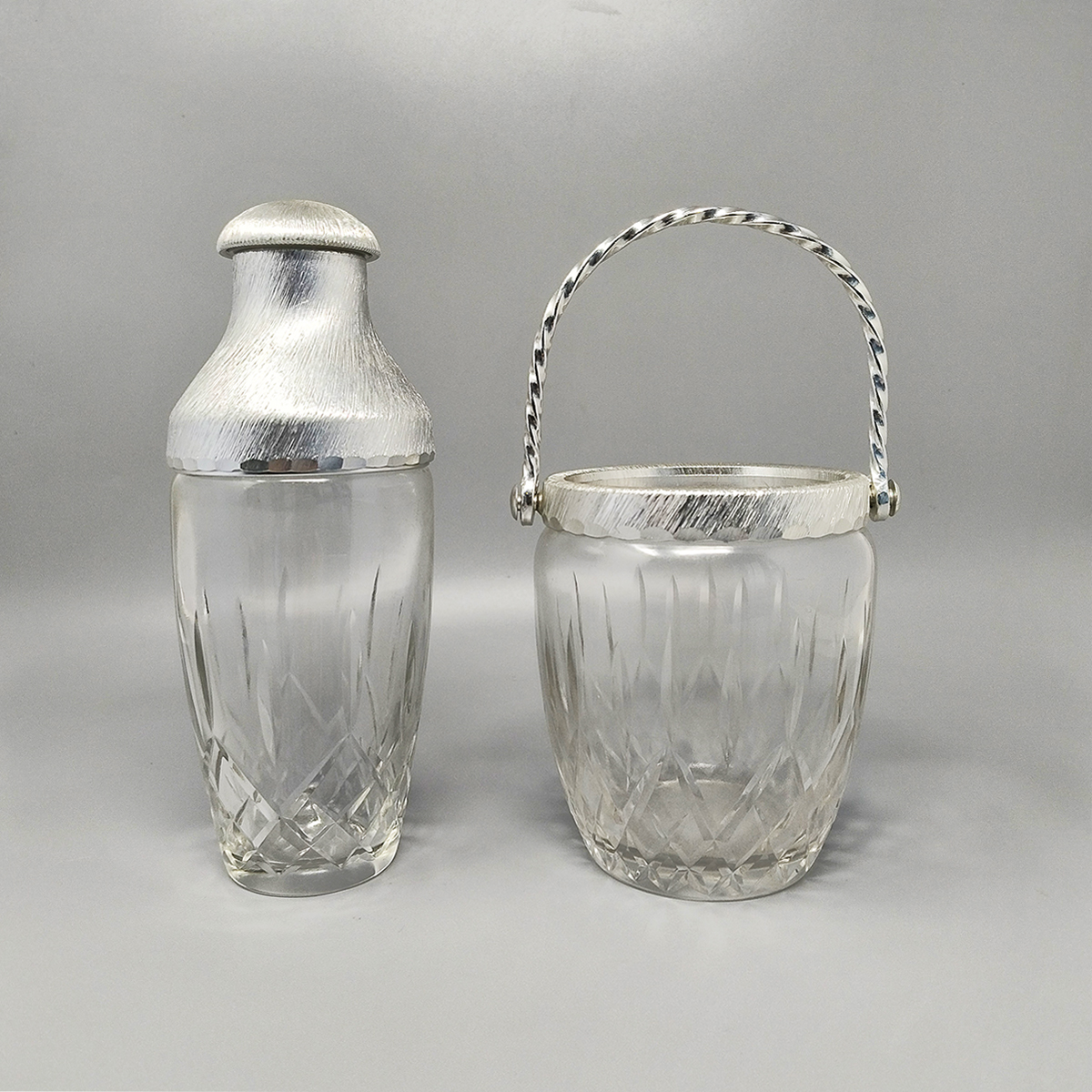 1960s Gorgeous Cut Crystal Cocktail Shaker with Ice Bucket by Arir. Made in Italy.