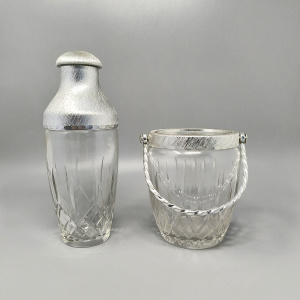 1960s Gorgeous Cut Crystal Cocktail Shaker with Ice Bucket by Arir. Made in Italy.