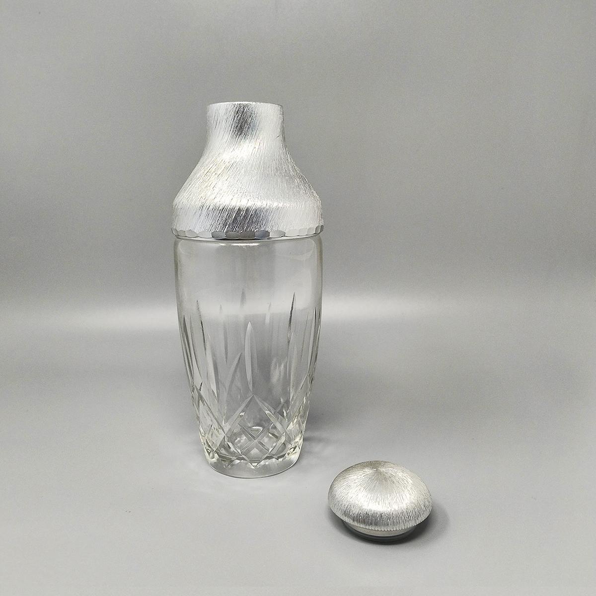 1960s Gorgeous Cut Crystal Cocktail Shaker with Ice Bucket by Arir. Made in Italy.