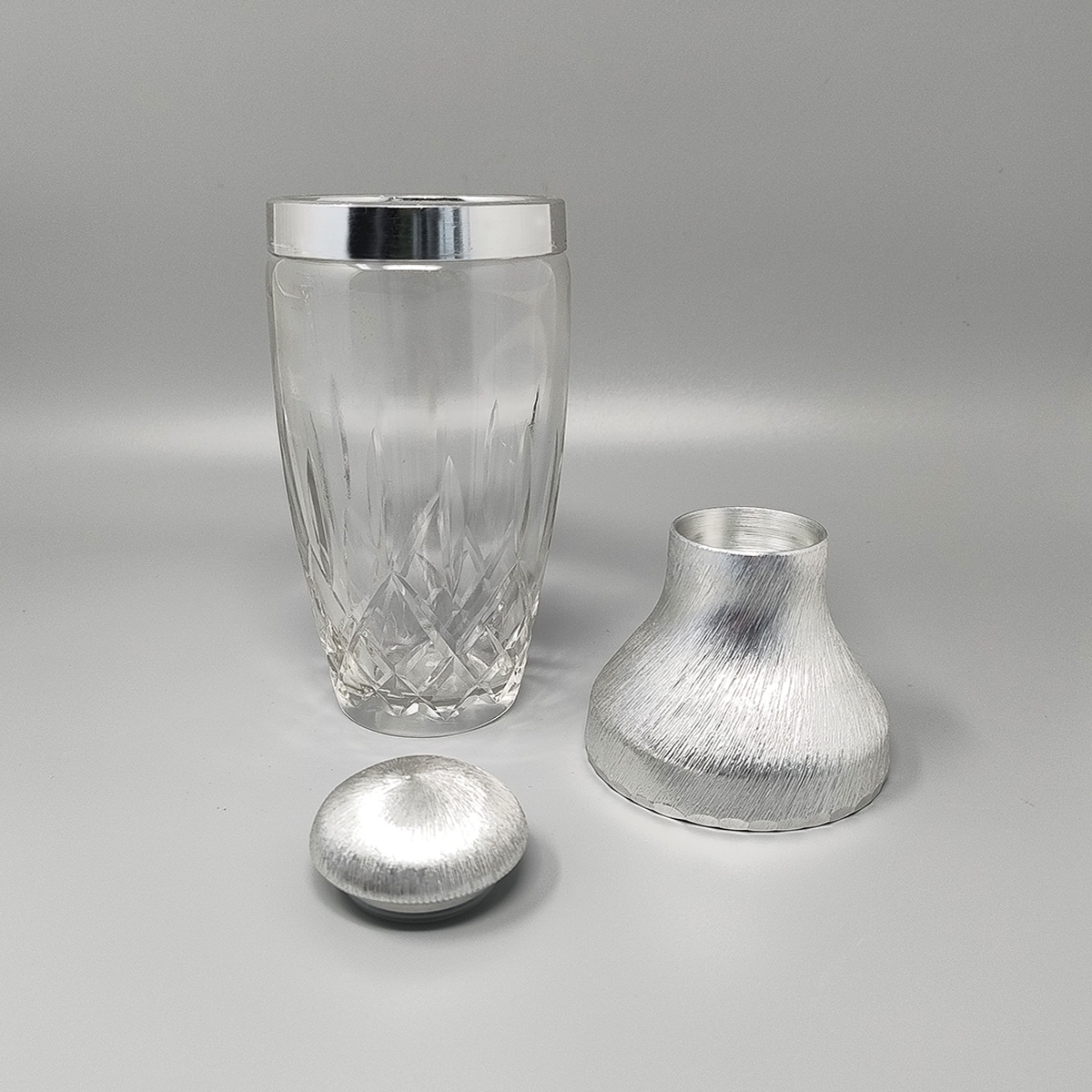 1960s Gorgeous Cut Crystal Cocktail Shaker with Ice Bucket by Arir. Made in Italy.