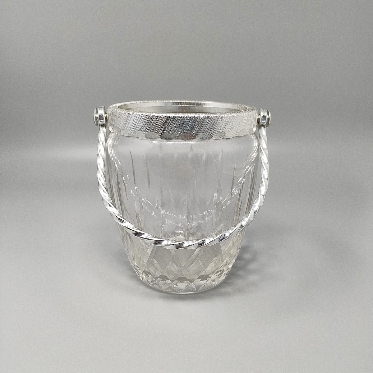1960s Gorgeous Cut Crystal Cocktail Shaker with Ice Bucket by Arir. Made in Italy.