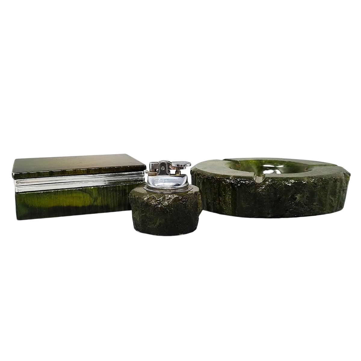 1960s Gorgeous Green Alabaster Smoking Set by Romano Bianchi