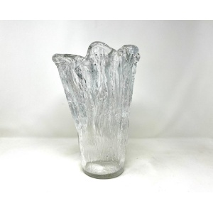 1960s Swedish Pukeberg Heavy Glass Ice Vase by Uno Westerberg, MCM