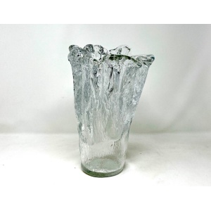 1960s Swedish Pukeberg Heavy Glass Ice Vase by Uno Westerberg, MCM