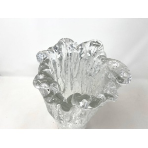 1960s Swedish Pukeberg Heavy Glass Ice Vase by Uno Westerberg, MCM