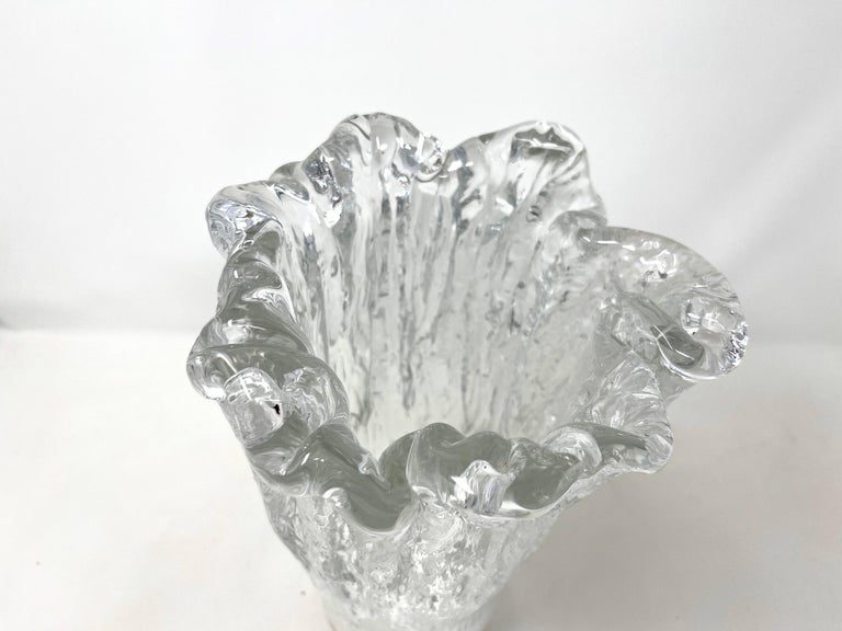 1960s Swedish Pukeberg Heavy Glass Ice Vase by Uno Westerberg, MCM