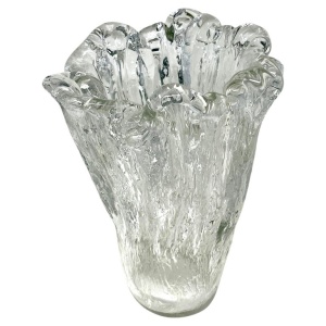 1960s Swedish Pukeberg Heavy Glass Ice Vase by Uno Westerberg, MCM