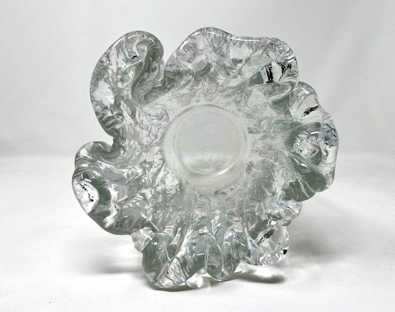 1960s Swedish Pukeberg Heavy Glass Ice Vase by Uno Westerberg, MCM