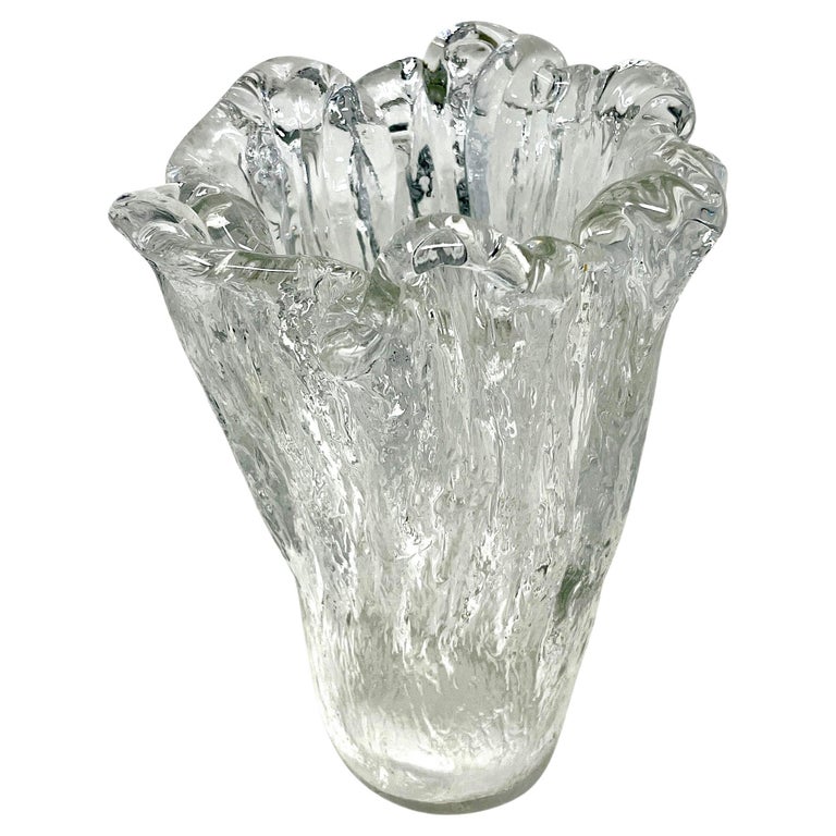 1960s Swedish Pukeberg Heavy Glass Ice Vase by Uno Westerberg, MCM